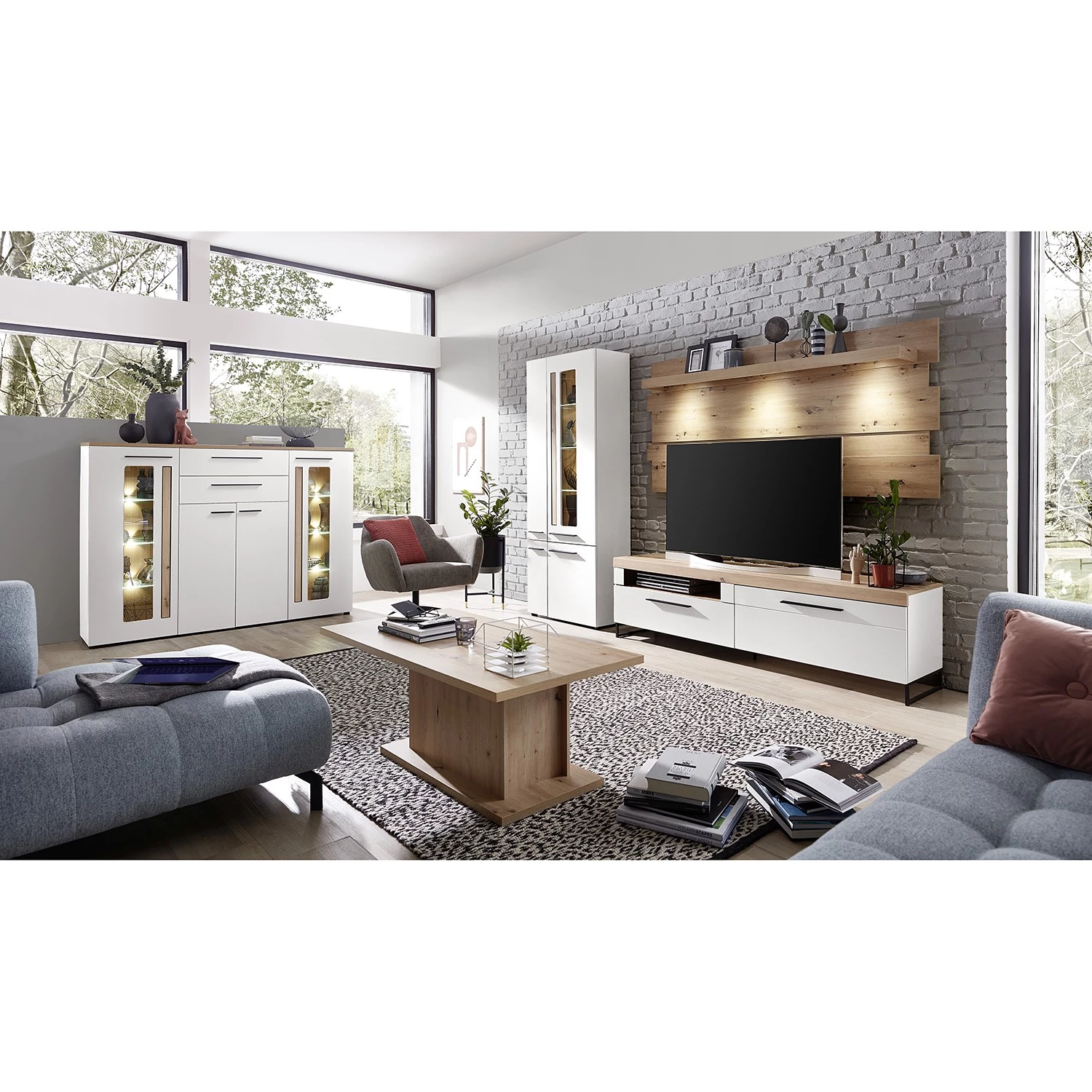 Red Living Buffet haut Parolin - Avec éclairage - Blanc 5 Red Living Buffet haut Parolin - Avec éclairage - Blanc – Image 3