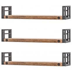 Ars manufacti Tablettes murales Manchester (lot de 3) - Acacia massif / Métal - Acacia / Anthracite - Largeur : 110 cm