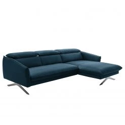 Fredriks Canapé d’angle Silt - Velours - Bleu foncé - Méridienne courte à droite (vue de face)