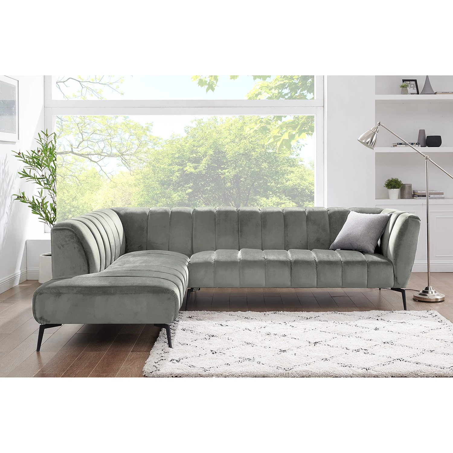 Mørteens Canapé d’angle Jamsa - Velours - Gris - Méridienne longue à gauche (vue de face) 5 Mørteens Canapé d’angle Jamsa - Velours - Gris - Méridienne longue à gauche (vue de face) – Image 3