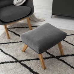 Studio Copenhagen Repose-pieds Marols - Velours Shyla: Gris - Chêne clair -Meubles de salon Soldes 1000217126 210122 15291000014 MOOD DETAILS P000000001000217126 mood