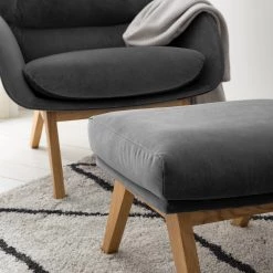 Studio Copenhagen Repose-pieds Marols - Velours Shyla: Gris - Chêne clair -Meubles de salon Soldes 1000217126 210122 15291000015 DETAILS P000000001000217126