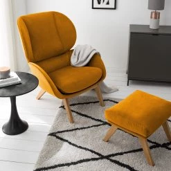 Studio Copenhagen Fauteuil Marols - Velours Shyla: Orange jaune - Chêne clair -Meubles de salon Soldes 1000217270 210122 15291300072 MOOD DETAILS P000000001000217270 mood
