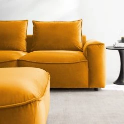 Studio Copenhagen Canapé d’angle Buckley I - Velours Shyla: Orange jaune - Méridienne courte à gauche (vue de face) -Meubles de salon Soldes 1000217929 210127 14545100178 DETAILS P000000001000217929