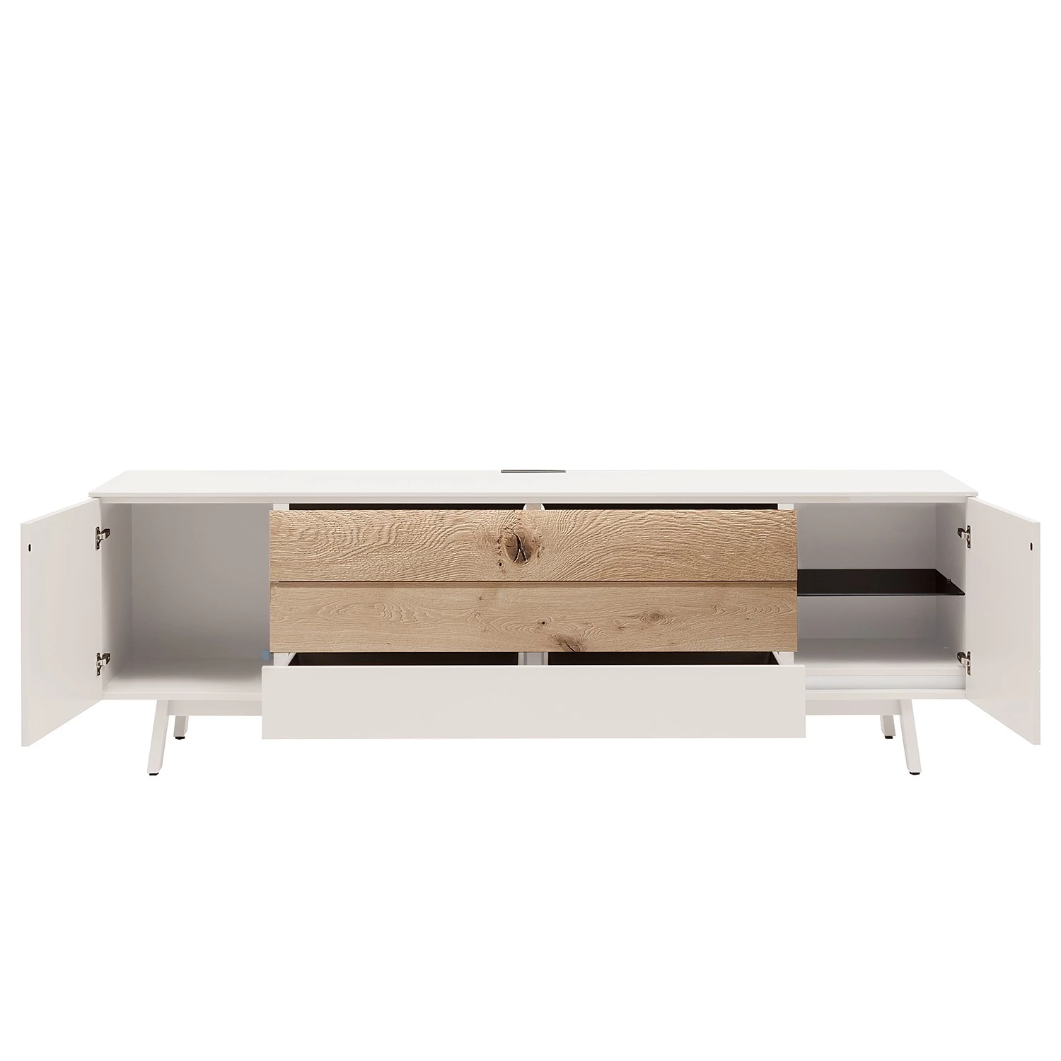 GWINNER Meuble TV Misano - Placage en bois véritable - Gris Sahara / Planches de chêne - Blanc / Chêne sauvage - Sans éclairage 6 GWINNER Meuble TV Misano - Placage en bois véritable - Gris Sahara / Planches de chêne - Blanc / Chêne sauvage - Sans éclairage – Image 4
