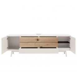 GWINNER Ensemble meubles TV Misano I (3 élém.) - Placage en bois véritable / Verre - Planches de chêne / Gris - Blanc / Chêne sauvage - Sans éclairage -Meubles de salon Soldes 1000218311 200828 11262300029 DETAILS P000000001000218311