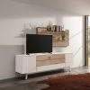 GWINNER Ensemble meubles TV Misano III (2 élém.) - Placage en bois véritable / Verre - Planches de chêne / Gris - Blanc / Chêne sauvage - Sans éclairage