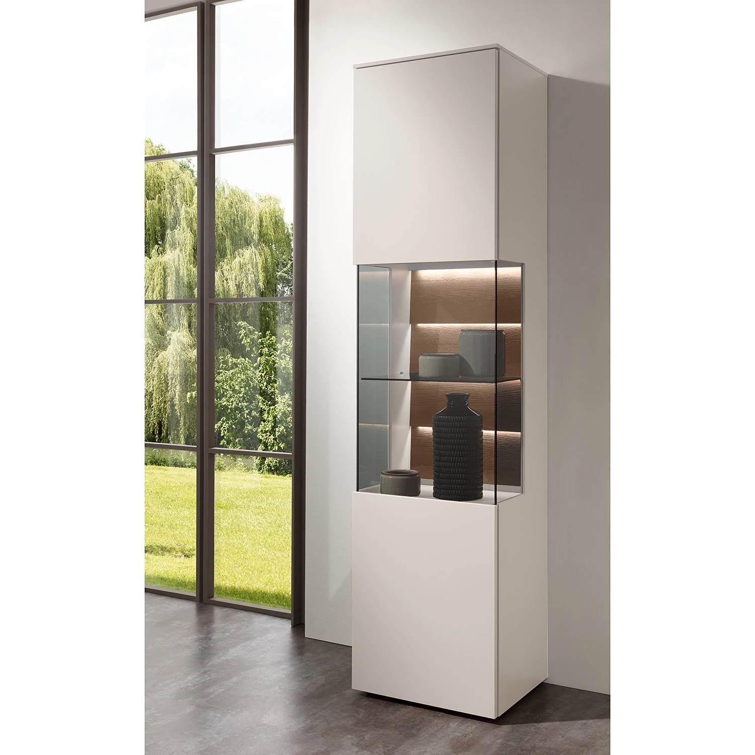 GWINNER Ensemble meubles TV Misano II (3 élém.) - Placage en bois véritable / Verre - Planches de chêne / Gris - Blanc / Chêne sauvage - Avec éclairage 4 GWINNER Ensemble meubles TV Misano II (3 élém.) - Placage en bois véritable / Verre - Planches de chêne / Gris - Blanc / Chêne sauvage - Avec éclairage – Image 2