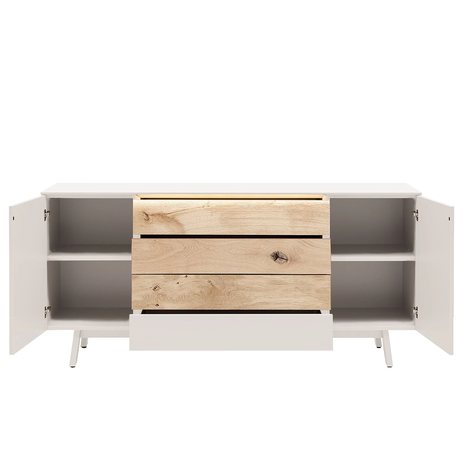 GWINNER Enfilade Misano II (2 éléments) - Avec éclairage - Blanc / Chêne sauvage 6 GWINNER Enfilade Misano II (2 éléments) - Avec éclairage - Blanc / Chêne sauvage – Image 4