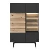 GWINNER Buffet haut Misano - Placage en bois véritable - Gris Sahara / Planches de chêne - Anthracite / Chêne sauvage - Porte en verre à droite - Avec éclairage -Meubles de salon Soldes 1000218352 200828 11295300235 IMAGE P000000001000218352