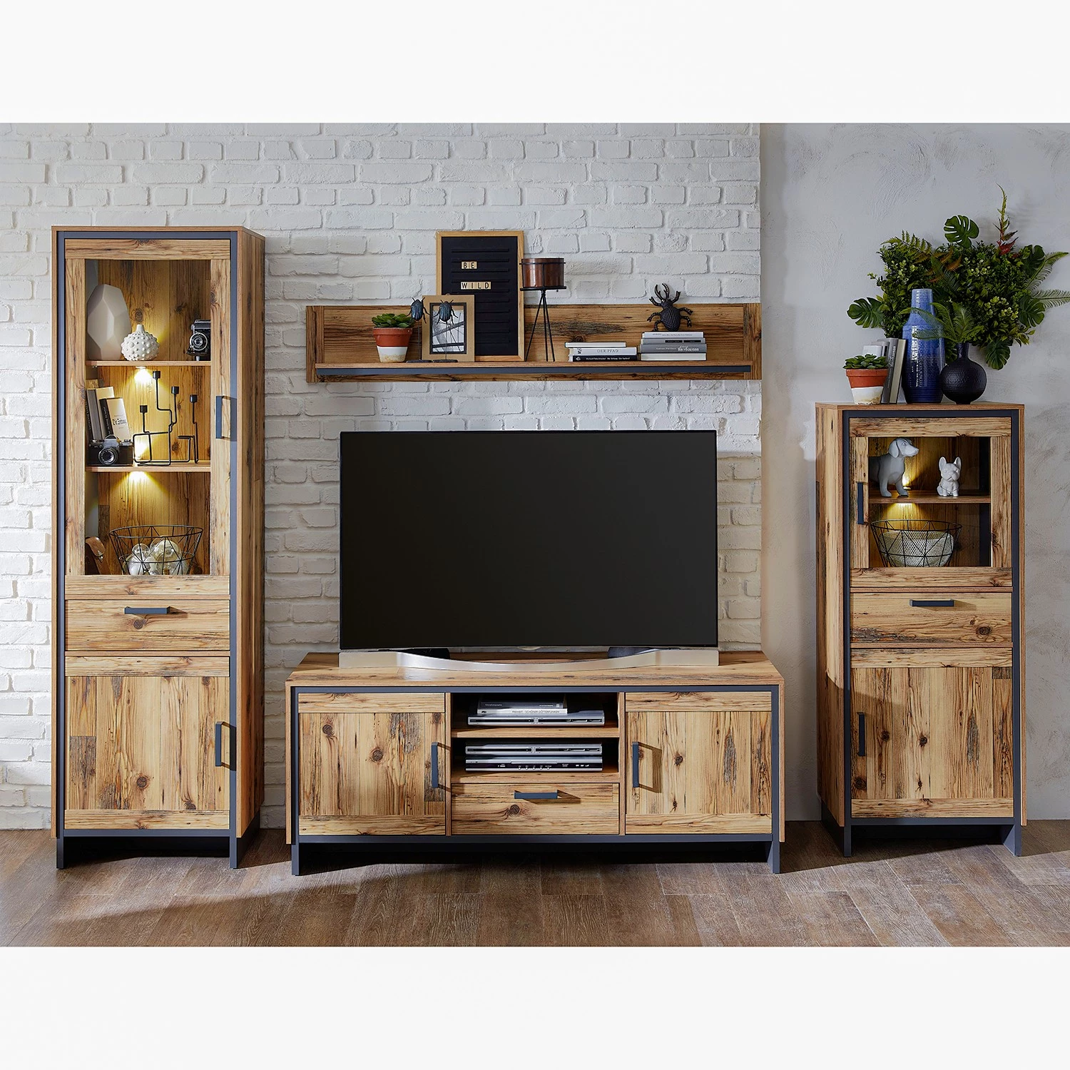 Ridgevalley Ensemble meubles TV Priay I (4 éléments) - Avec éclairage - Imitation mélèze / Graphite 3 Ridgevalley Ensemble meubles TV Priay I (4 éléments) - Avec éclairage - Imitation mélèze / Graphite