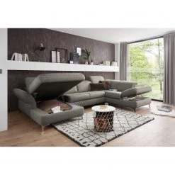 Fredriks Canapé panoramique Glenmoore - Tissu - Tissu Ganum: Gris minéral - Méridienne courte à gauche / longue à droite (vue de face) -Meubles de salon Soldes 1000222220 201113 21115500173 MOOD DETAILS P000000001000222220 mood