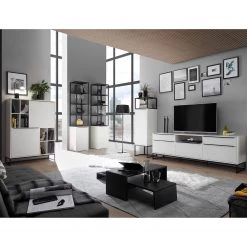 Fredriks Meubles TV muraux White Hall IV (3 él.) - Blanc mat / Noir -Meubles de salon Soldes 1000222880 210929 094929000023 MOOD DETAILS P000000001000222880 mood