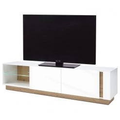 Loftscape Meuble TV Cailla - Blanc brillant / Imitation chêne - Blanc brillant - Largeur : 188 cm