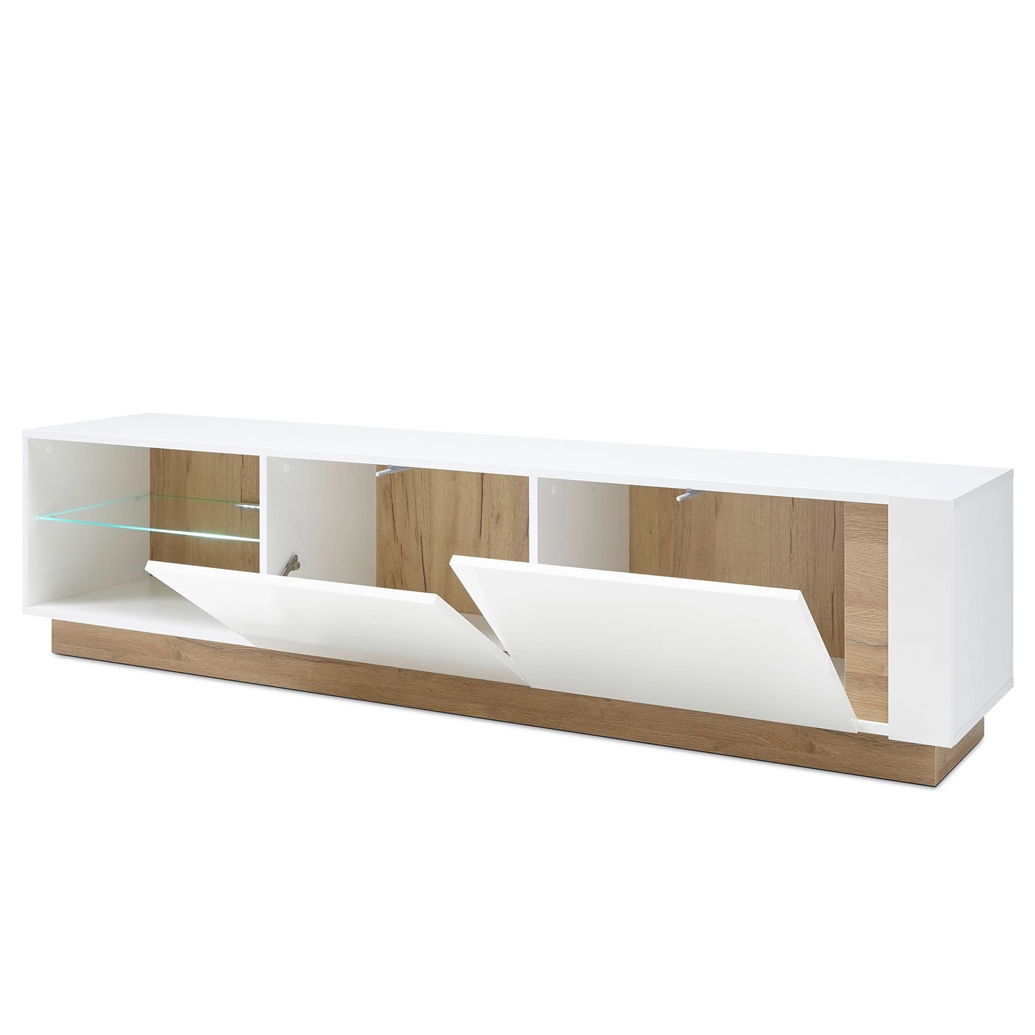 Loftscape Meuble TV Cailla - Blanc brillant / Imitation chêne - Blanc brillant - Largeur : 188 cm 7 Loftscape Meuble TV Cailla - Blanc brillant / Imitation chêne - Blanc brillant - Largeur : 188 cm – Image 5