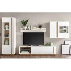 Loftscape Ensemble meubles TV Cailla II (4 élém.) - Blanc brillant / Imitation chêne