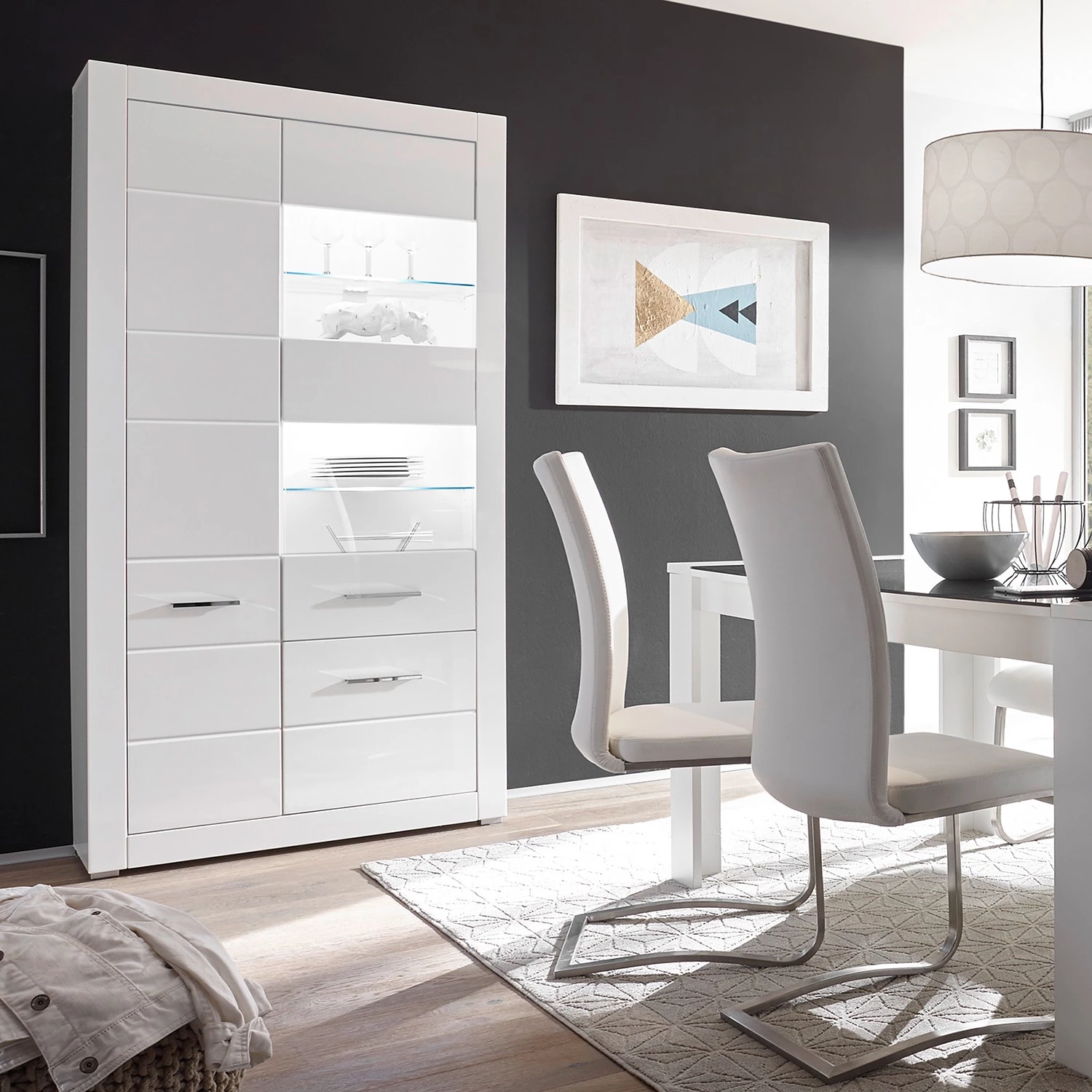 Loftscape Vitrine Bricktown I - Blanc brillant / Blanc mat 4 Loftscape Vitrine Bricktown I - Blanc brillant / Blanc mat – Image 2