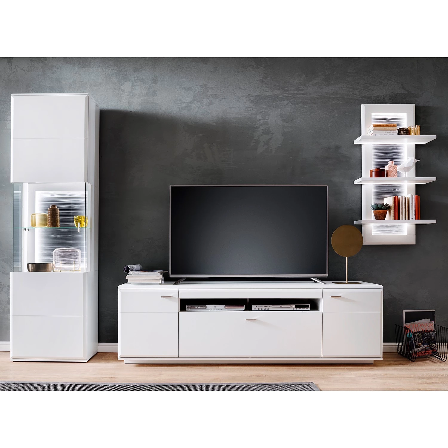 Loftscape Meubles TV muraux Cassville II ( 4 él.) - Blanc mat / Anthracite 3 Loftscape Meubles TV muraux Cassville II ( 4 él.) - Blanc mat / Anthracite