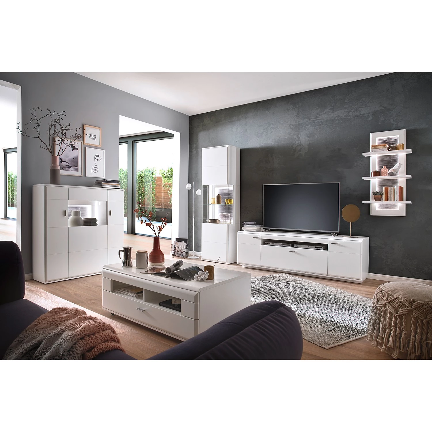 Loftscape Meubles TV muraux Cassville II ( 4 él.) - Blanc mat / Anthracite 6 Loftscape Meubles TV muraux Cassville II ( 4 él.) - Blanc mat / Anthracite – Image 4