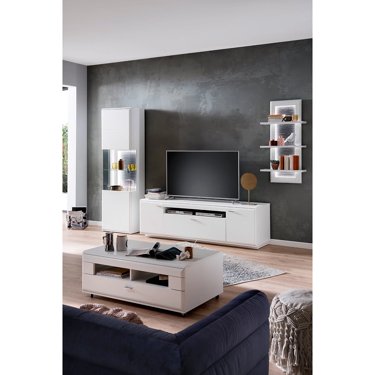 Loftscape Meubles TV muraux Cassville II ( 4 él.) - Blanc mat / Anthracite 7 Loftscape Meubles TV muraux Cassville II ( 4 él.) - Blanc mat / Anthracite – Image 5