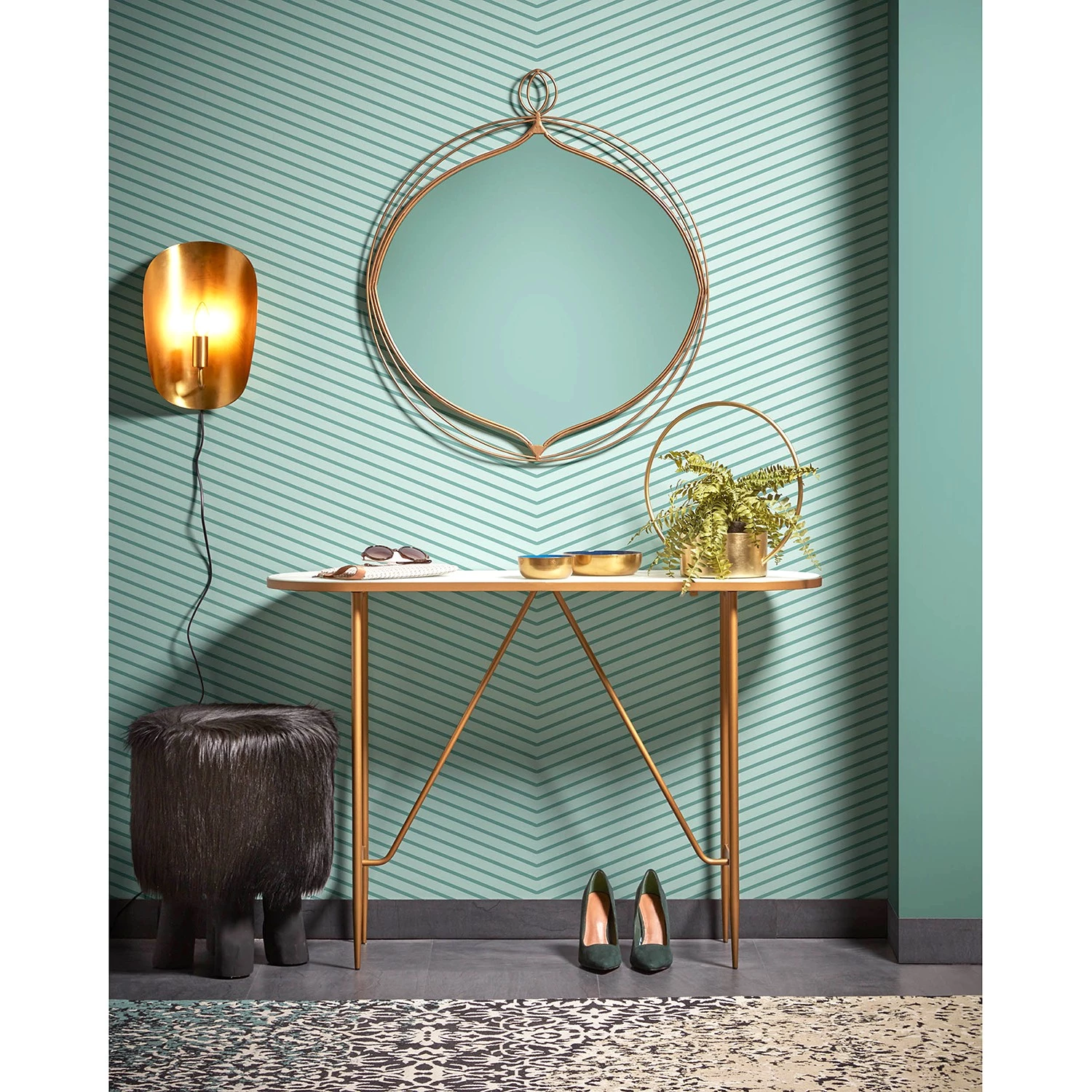 Red Living Console Saint Allen - Verre / Métal - Imitation marbre blanc / Doré 4 Red Living Console Saint Allen - Verre / Métal - Imitation marbre blanc / Doré – Image 2