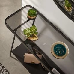 Red Living Console Kingswell - Verre / Métal - Gris / Noir -Meubles de salon Soldes 1000226423 200928 15151900065 DETAILS P000000001000226423