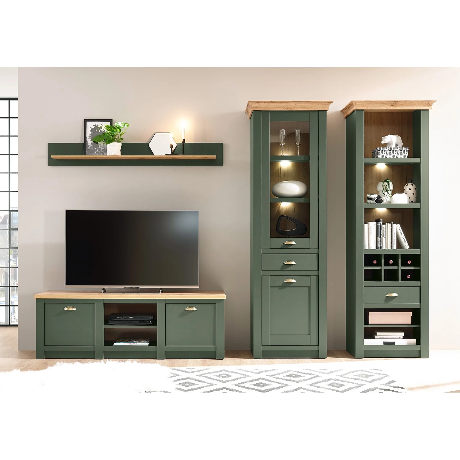 Norrwood Ensemble meubles TV Cardet I (4 élém.) - Vert mousse / Imitation chêne de Wotan 6 Norrwood Ensemble meubles TV Cardet I (4 élém.) - Vert mousse / Imitation chêne de Wotan – Image 4