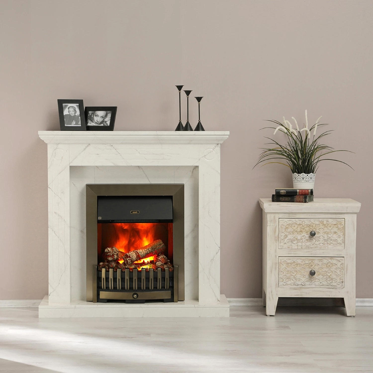 Loftscape Cheminée électrique Boyne - Imitation marbre blanc 5 Loftscape Cheminée électrique Boyne - Imitation marbre blanc – Image 3