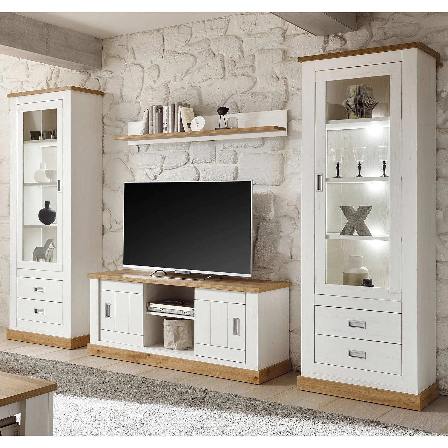 Ridgevalley Vitrine Ollezy - Imitation pin blanc / Imitation chêne artisan 5 Ridgevalley Vitrine Ollezy - Imitation pin blanc / Imitation chêne artisan – Image 3