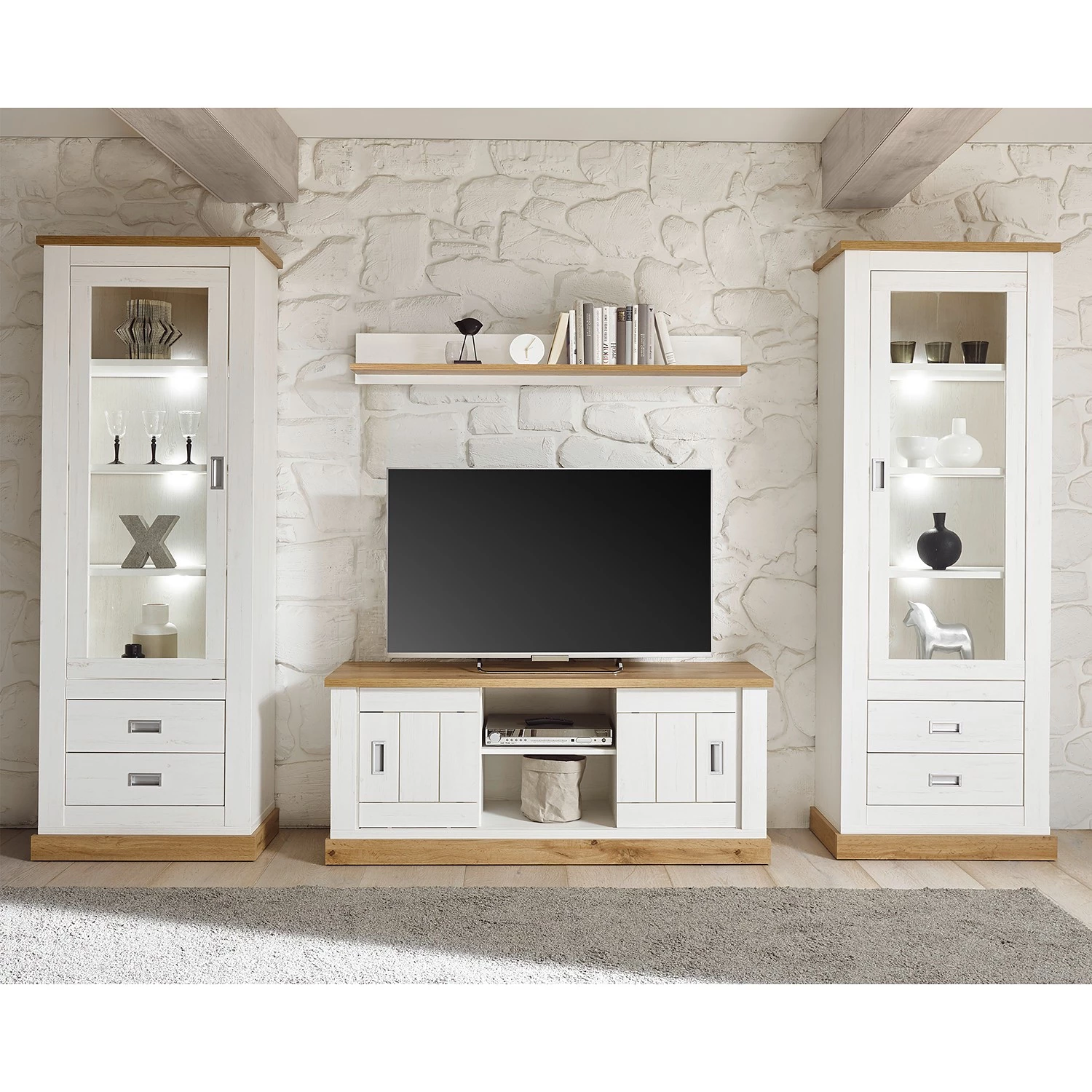 Ridgevalley Vitrine Ollezy - Imitation pin blanc / Imitation chêne artisan 6 Ridgevalley Vitrine Ollezy - Imitation pin blanc / Imitation chêne artisan – Image 4