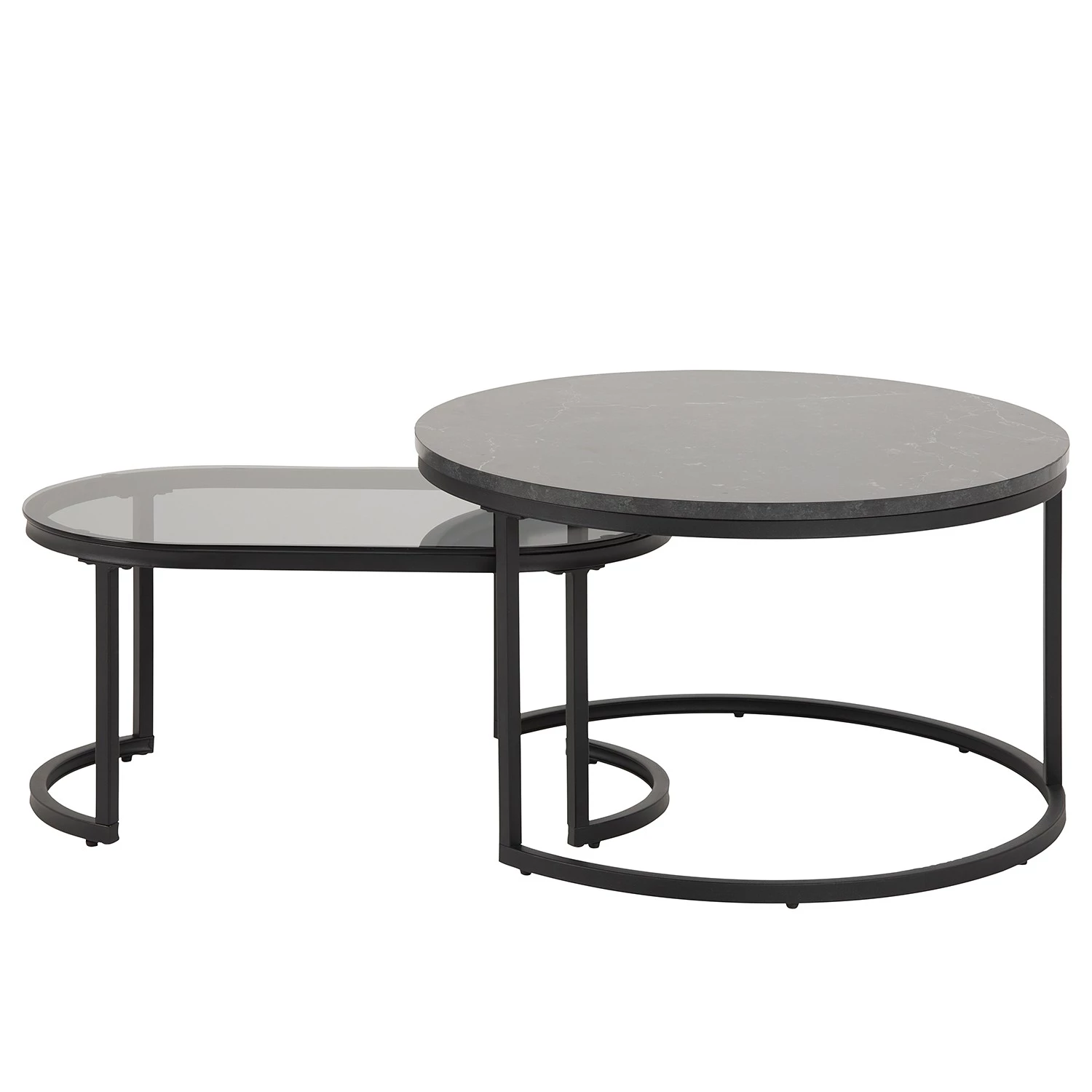 Red Living Tables basse Senez I (lot de 2) - Verre / métal - Imitation marbre noir / Noir 6 Red Living Tables basse Senez I (lot de 2) - Verre / métal - Imitation marbre noir / Noir – Image 4