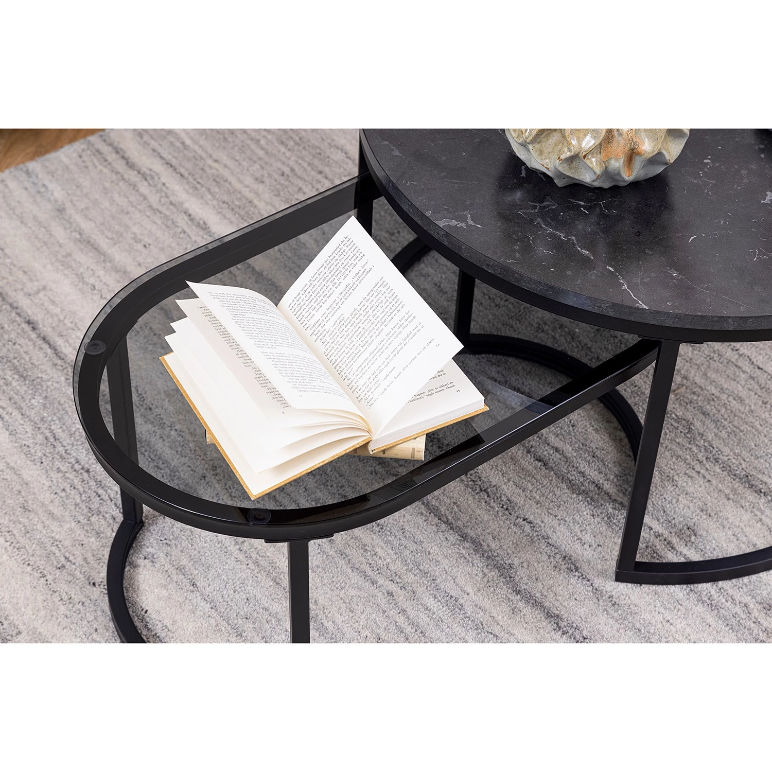 Red Living Tables basse Senez I (lot de 2) - Verre / métal - Imitation marbre noir / Noir 5 Red Living Tables basse Senez I (lot de 2) - Verre / métal - Imitation marbre noir / Noir – Image 3