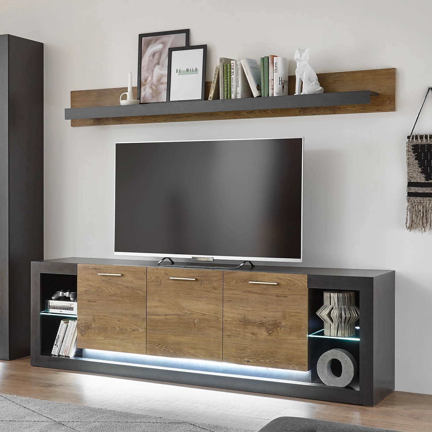 Red Living Tablette murale Talence - Imitation châtaigner / Gris - Largeur : 198 cm 4 Red Living Tablette murale Talence - Imitation châtaigner / Gris - Largeur : 198 cm – Image 2