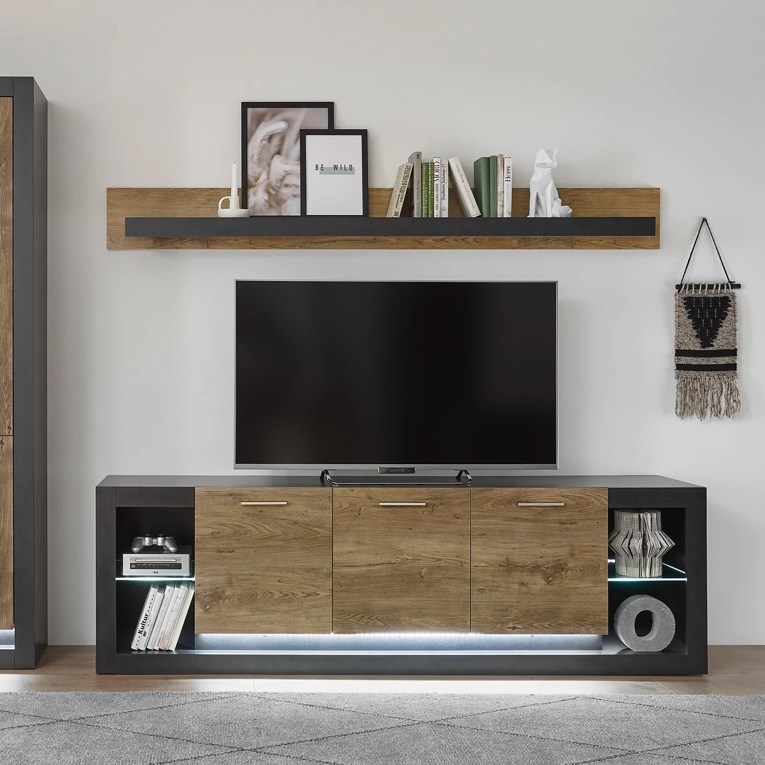 Red Living Tablette murale Talence - Imitation châtaigner / Gris - Largeur : 198 cm 5 Red Living Tablette murale Talence - Imitation châtaigner / Gris - Largeur : 198 cm – Image 3