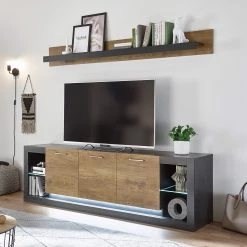 Red Living Lowboard Talence III - Imitation châtaigner / Gris -Meubles de salon Soldes 1000236849 201218 06041900041 MOOD DETAILS P000000001000236849 mood