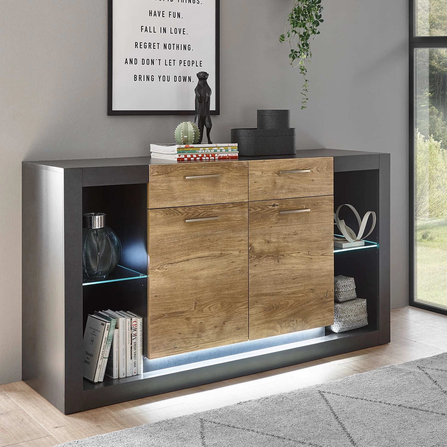 Red Living Buffet Talence II - Imitation châtaigner / Gris 5 Red Living Buffet Talence II - Imitation châtaigner / Gris – Image 3