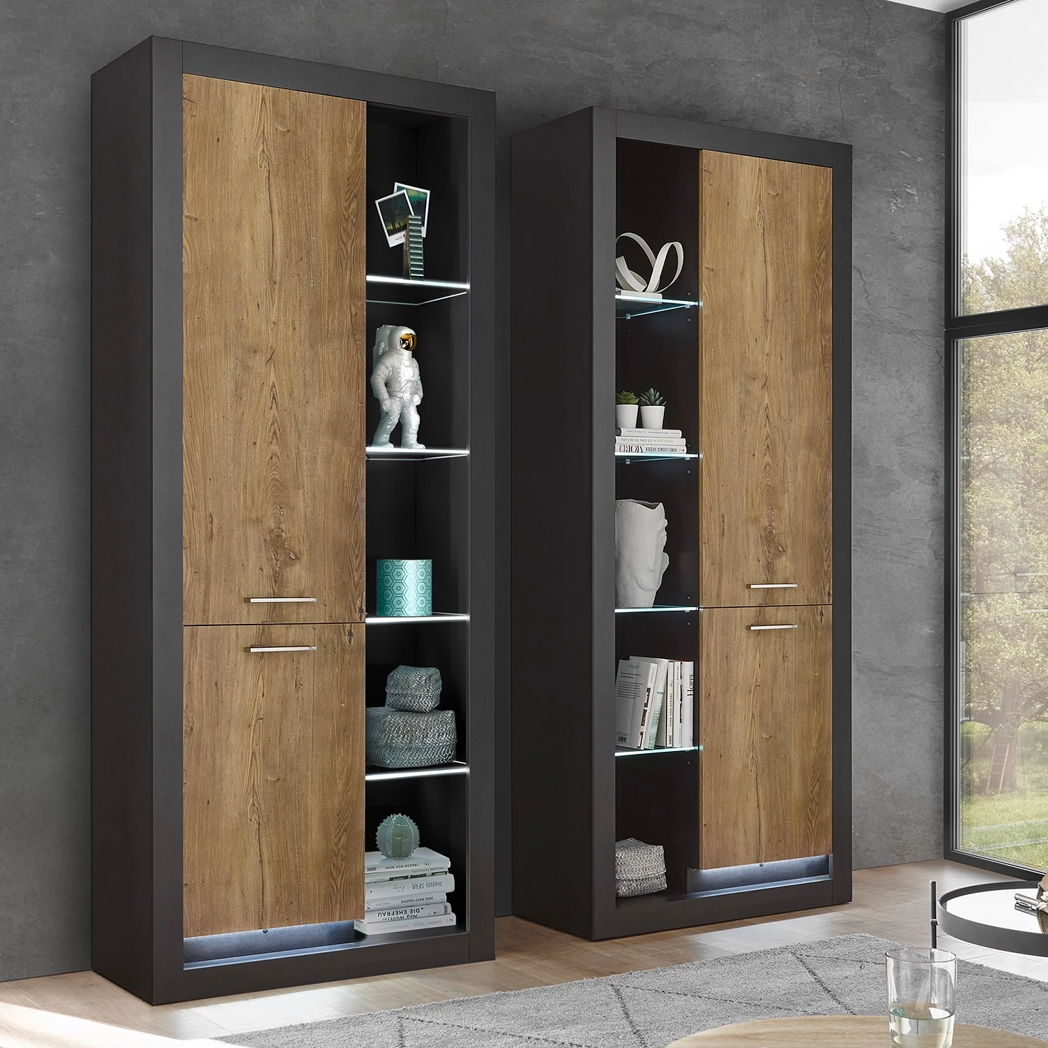 Red Living Armoire Talence - Imitation châtaigner / Gris - Butoir à droite 4 Red Living Armoire Talence - Imitation châtaigner / Gris - Butoir à droite – Image 2