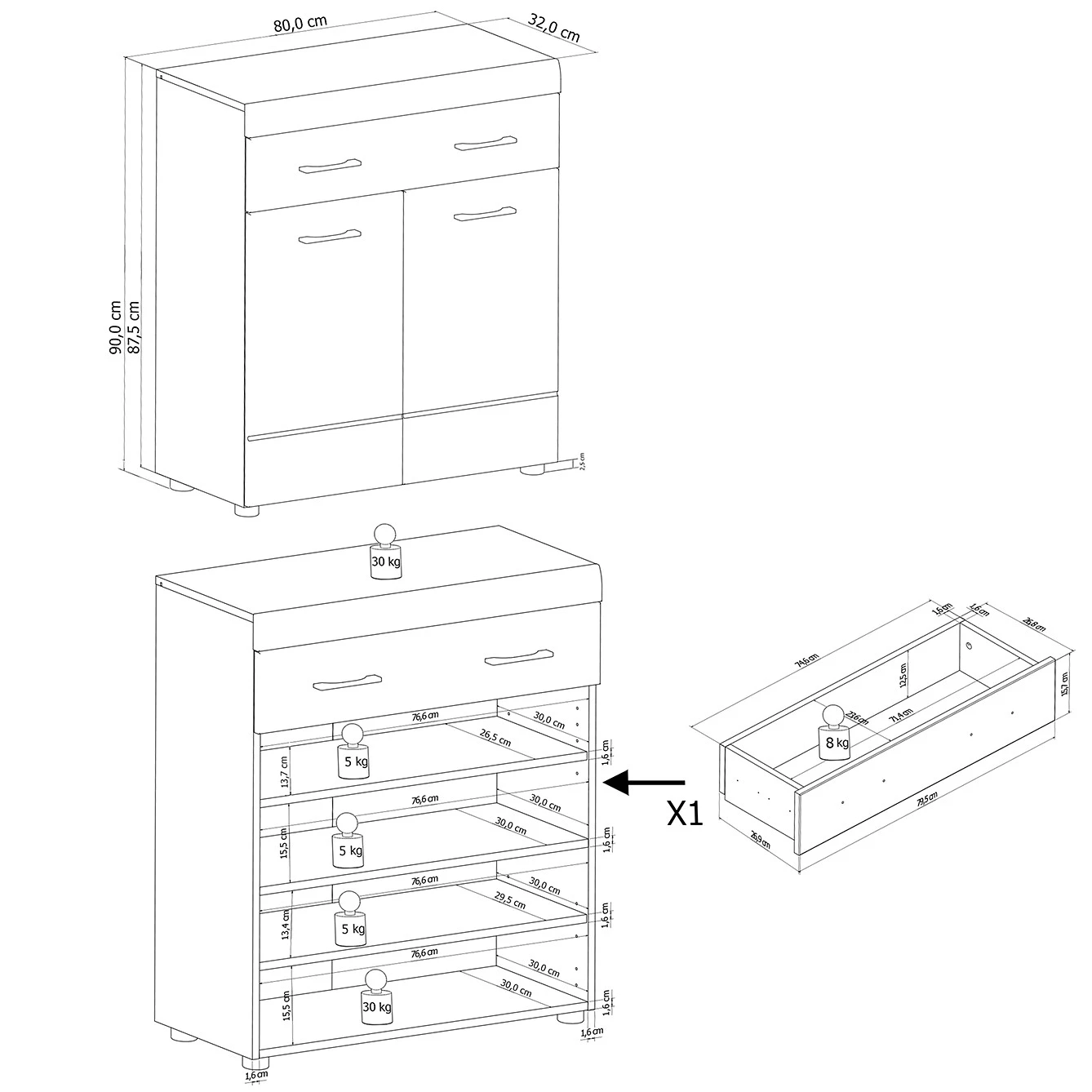 Loftscape Meuble d’entrée Liffre - Blanc brillant / Imitation chêne artisan 8 Loftscape Meuble d’entrée Liffre - Blanc brillant / Imitation chêne artisan – Image 6