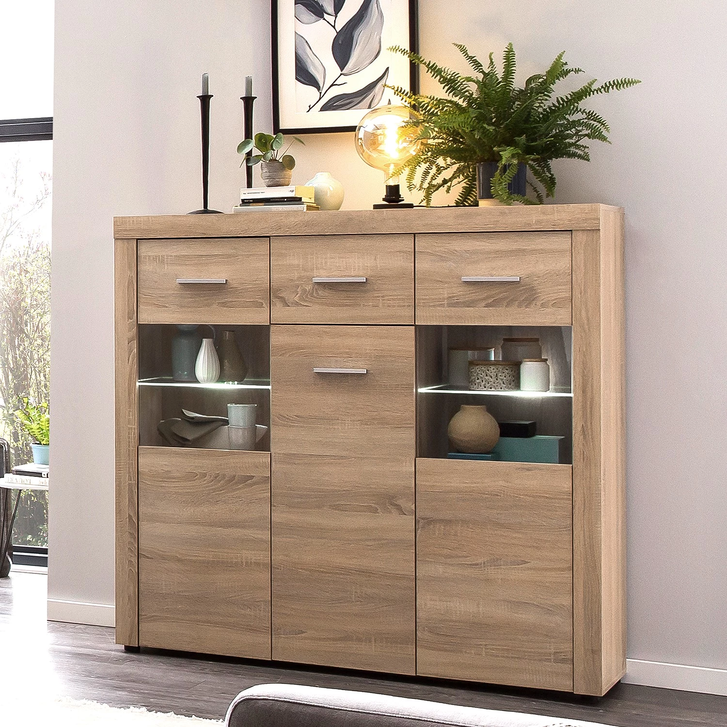 Loftscape Buffet haut Vierzon - Imitation chêne Sonoma 5 Loftscape Buffet haut Vierzon - Imitation chêne Sonoma – Image 3