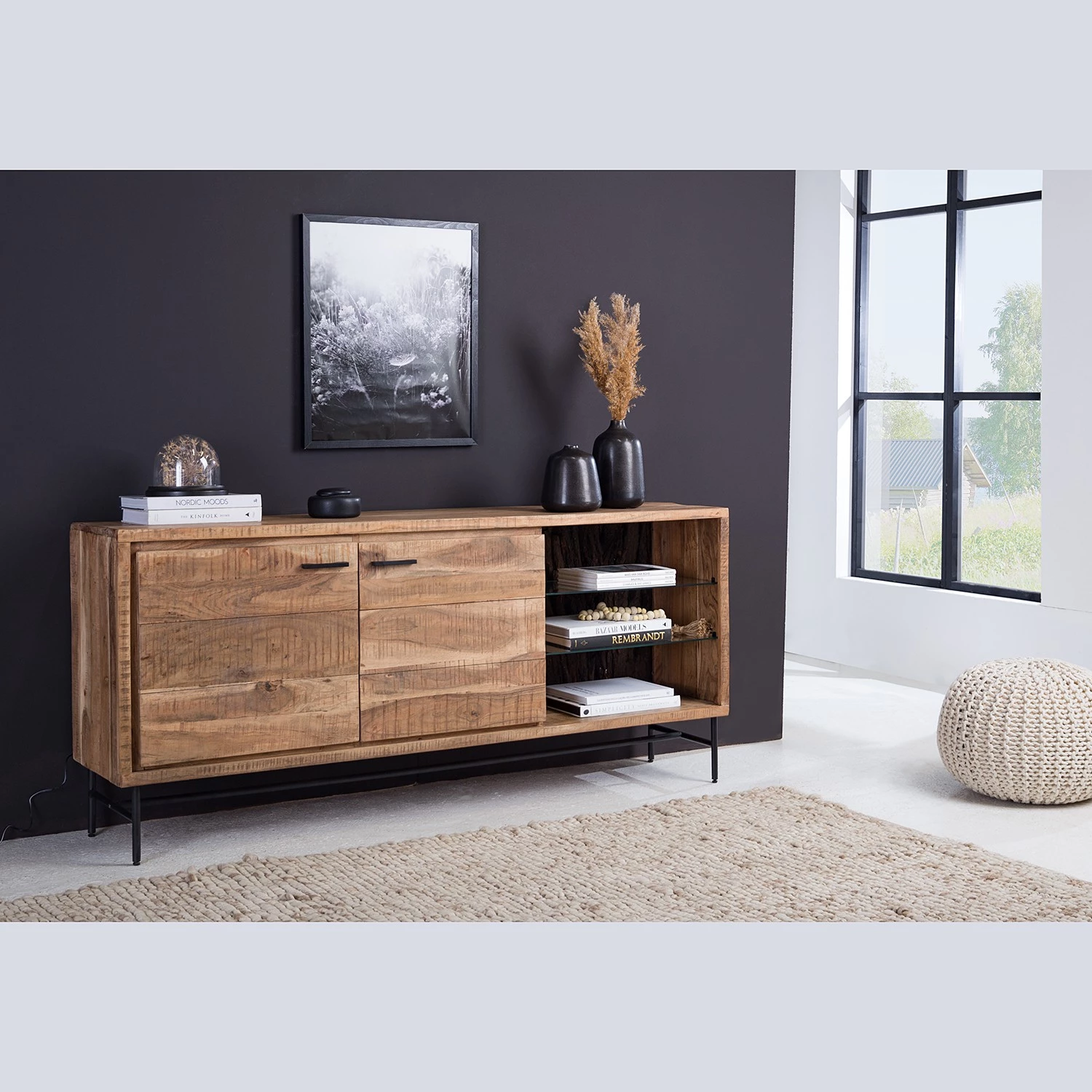 Ars Natura Buffet Roody - Avec éclairage - Acacia massif / Métal - Acacia / Noir 4 Ars Natura Buffet Roody - Avec éclairage - Acacia massif / Métal - Acacia / Noir – Image 2