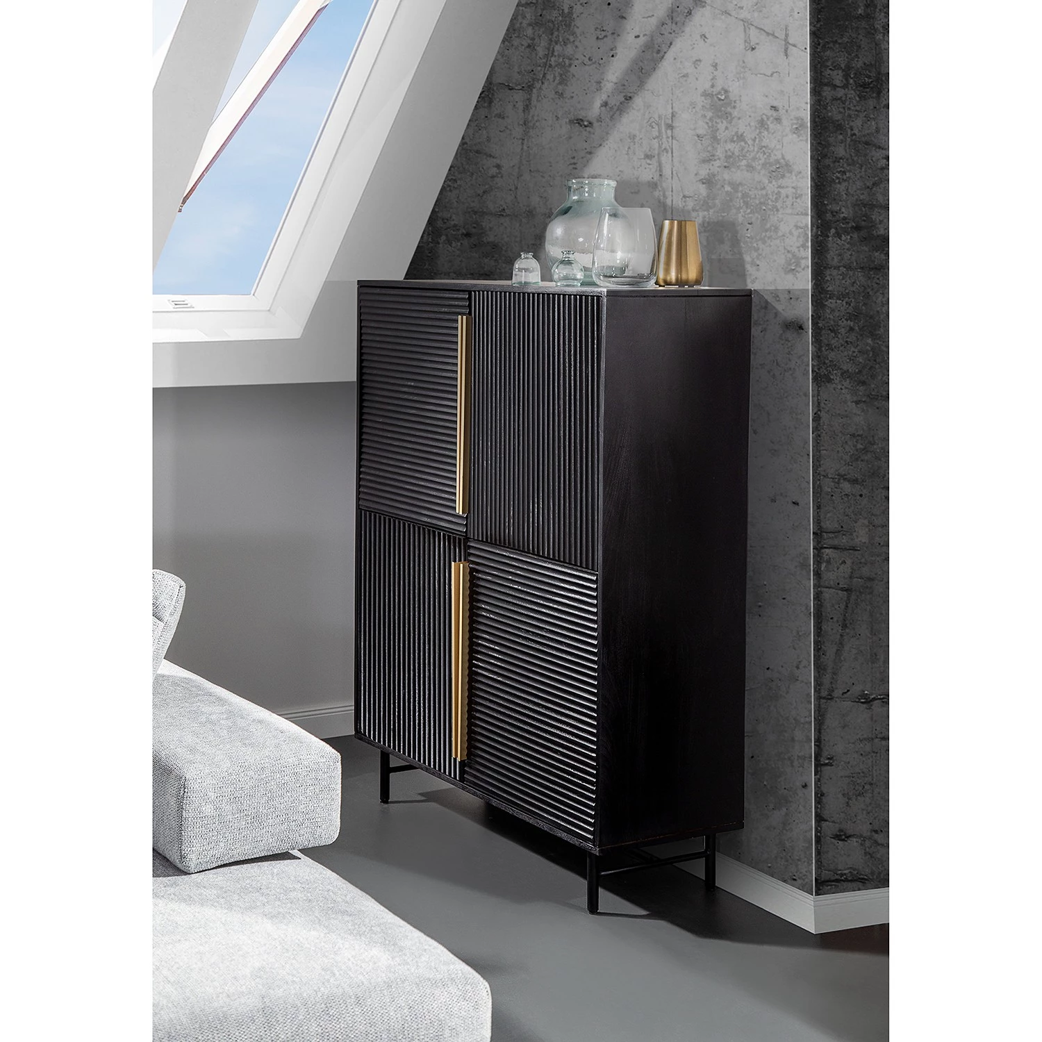 Red Living Buffet haut Soyons - Acacia massif / Métal - Noir / Doré 4 Red Living Buffet haut Soyons - Acacia massif / Métal - Noir / Doré – Image 2