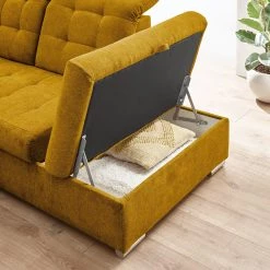 Loftscape Canapé panoramique Montbel - Microfibre - Microfibre Ranu: Jaune moutarde - Méridienne courte à gauche / longue à droite (vue de face) -Meubles de salon Soldes 1000241660 210127 18103300175 DETAILS P000000001000241660