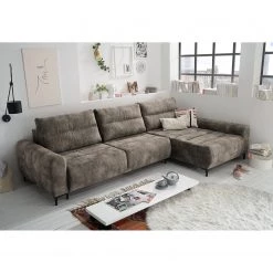 Loftscape Canapé d’angle Venouse - Velours - Velours Insa: Gris minéral - Méridienne courte à droite (vue de face) -Meubles de salon Soldes 1000241693 210127 18193900530 MOOD DETAILS P000000001000241693 mood