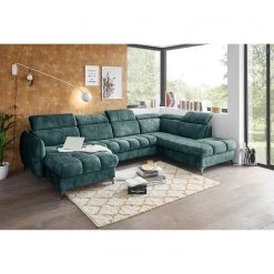 Loftscape Canapé panoramique Grillon - Velours - Velours Insa: Bleu fumée - Méridienne courte à gauche / longue à droite (vue de face) -Meubles de salon Soldes 1000241705 210127 18245800670 MOOD DETAILS P000000001000241705 mood