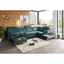 Loftscape Canapé panoramique Grillon - Velours - Velours Insa: Bleu fumée - Méridienne courte à gauche / longue à droite (vue de face) -Meubles de salon Soldes 1000241705 210127 18250000672 MOOD DETAILS P000000001000241705 mood