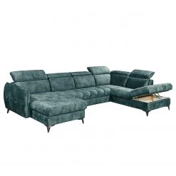 Loftscape Canapé panoramique Grillon - Velours - Velours Insa: Bleu fumée - Méridienne courte à gauche / longue à droite (vue de face) -Meubles de salon Soldes 1000241705 210127 18250500675 DETAILS P000000001000241705