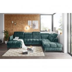 Loftscape Canapé panoramique Grillon - Velours - Velours Insa: Bleu fumée - Méridienne courte à gauche / longue à droite (vue de face) -Meubles de salon Soldes 1000241705 210127 18250600676 DETAILS P000000001000241705