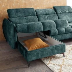 Loftscape Canapé panoramique Grillon - Velours - Velours Insa: Bleu fumée - Méridienne courte à gauche / longue à droite (vue de face) -Meubles de salon Soldes 1000241705 210127 18250800677 DETAILS P000000001000241705