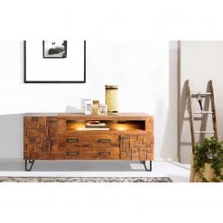Wolf-Möbel Buffet Bazac - Avec éclairage - Acacia massif - Acacia / Gris foncé -Meubles de salon Soldes 1000243213 210727 10014300009 MOOD DETAILS P000000001000243213 mood