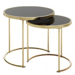 Red Living Tables gigognes Messery (lot de 2) - Verre / Métal - Noir / Doré